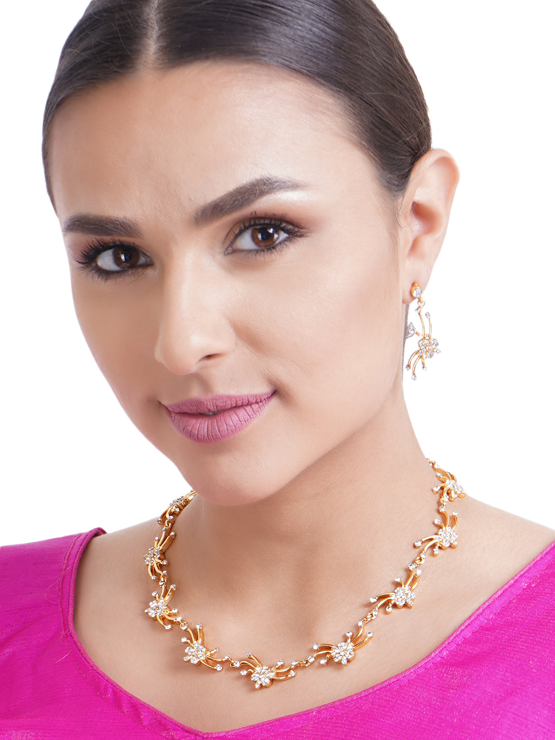 Gold Plated Crystal Necklace for Chic Women & Girls