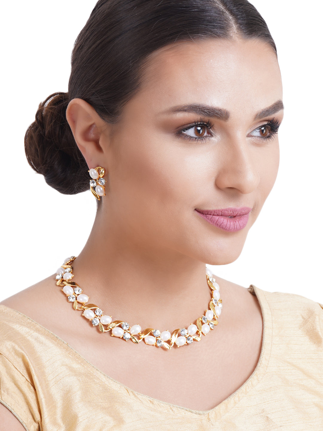 Gold Plated Crystal Necklace for Chic Women & Girls