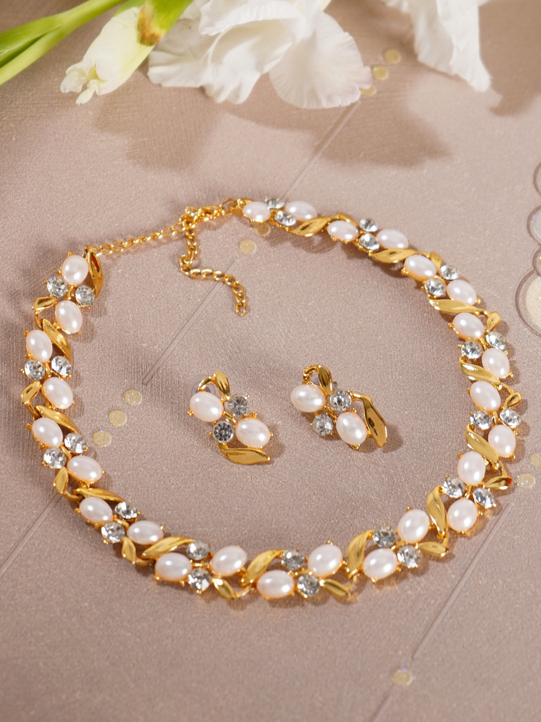 Gold Plated Crystal Necklace for Chic Women & Girls