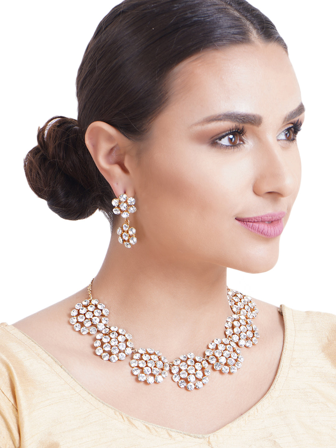 Gold Plated Crystal Necklace for Chic Women & Girls