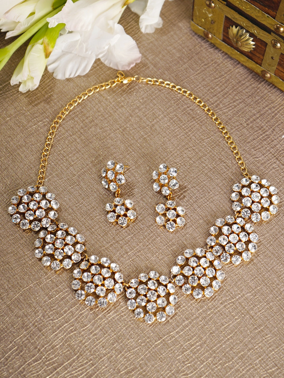 Gold Plated Crystal Necklace for Chic Women & Girls
