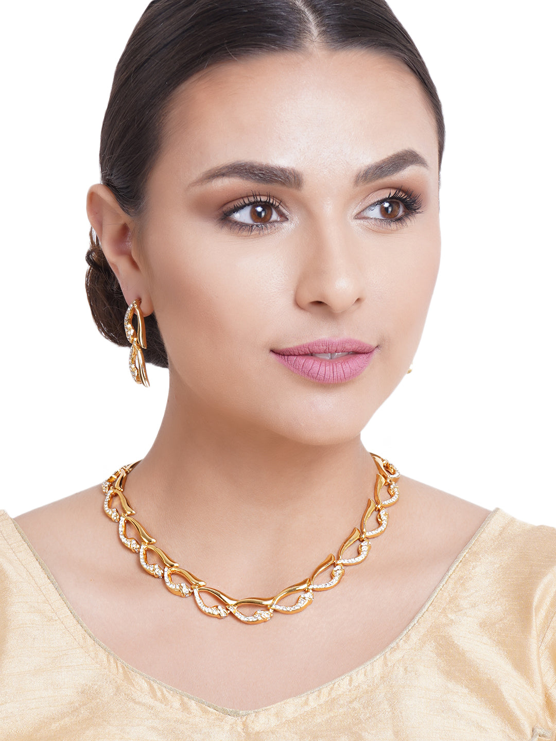 Gold Plated Crystal Necklace for Chic Women & Girls