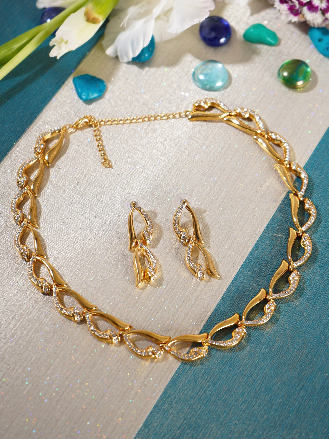 Gold Plated Crystal Necklace for Chic Women & Girls