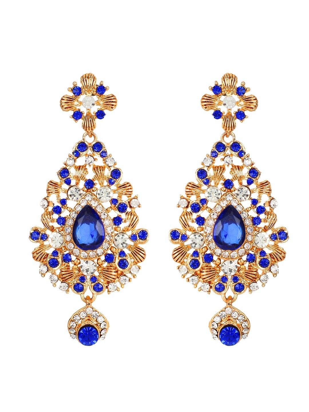 Blue Crystal Golden Plated Necklace Earrings Set