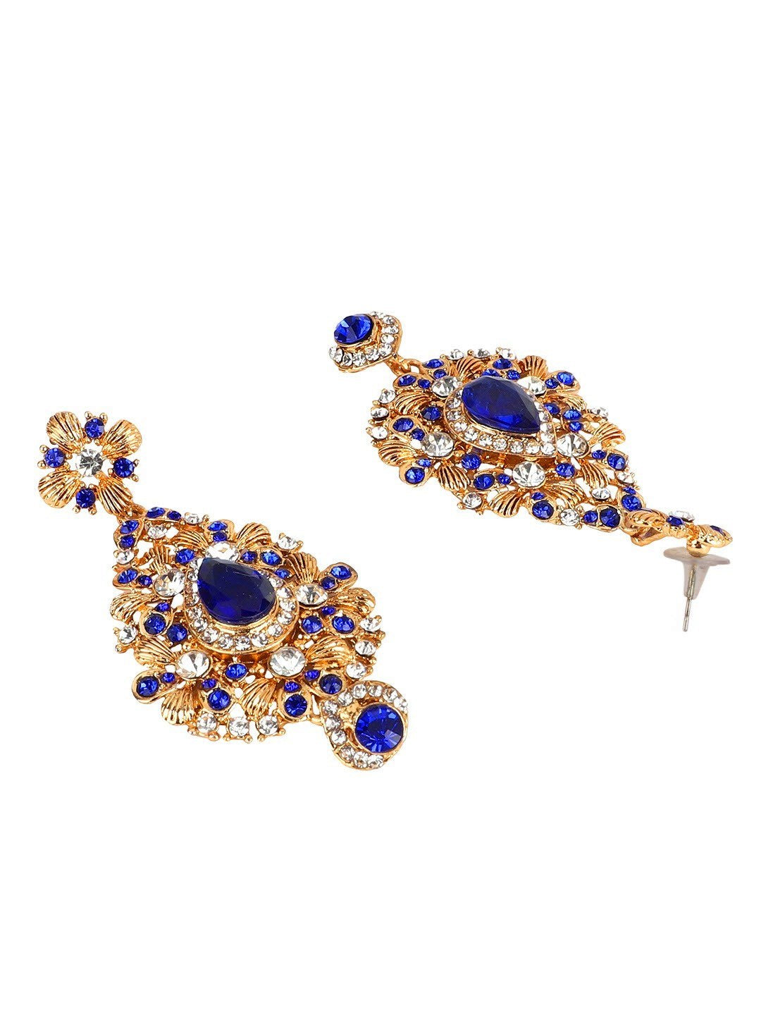 Blue Crystal Golden Plated Necklace Earrings Set