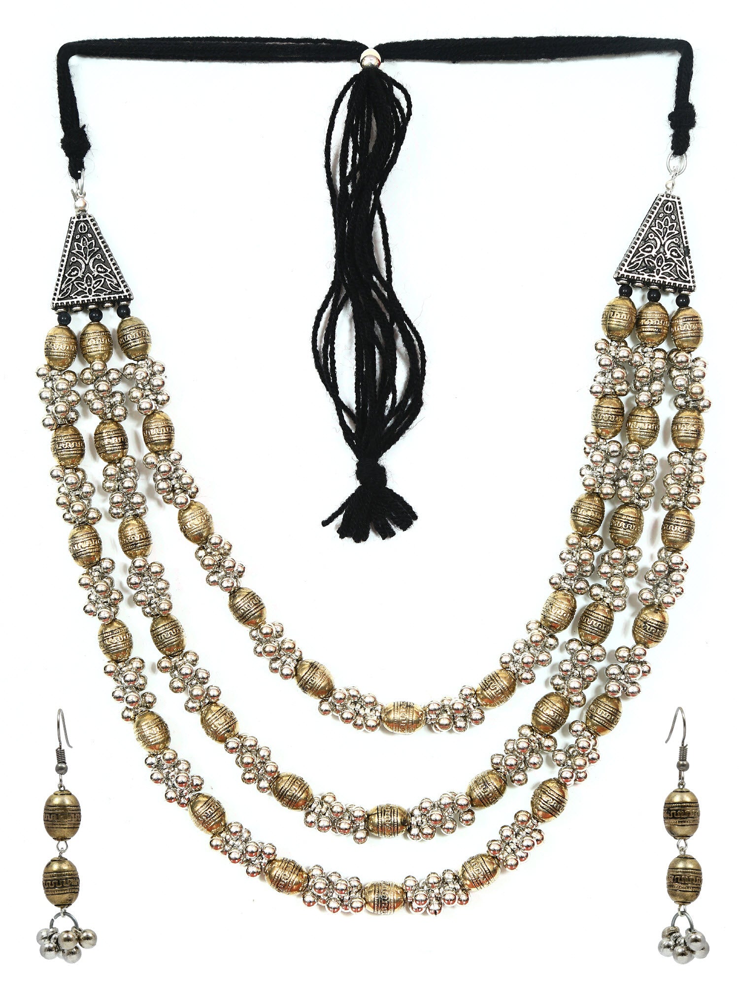 Stunning Oxidised Gold Multi-Layer Necklace Set for Women