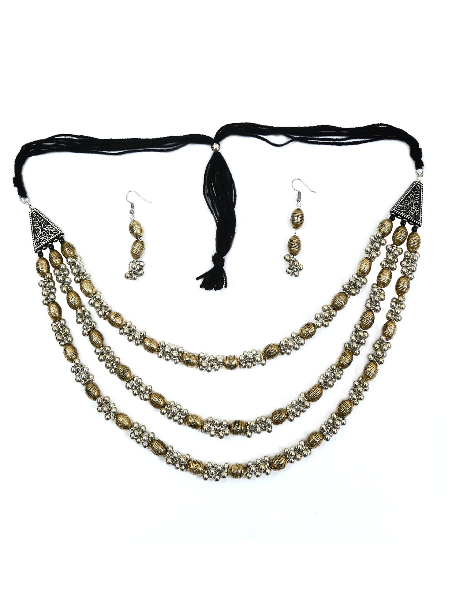 Stunning Oxidised Gold Multi-Layer Necklace Set for Women