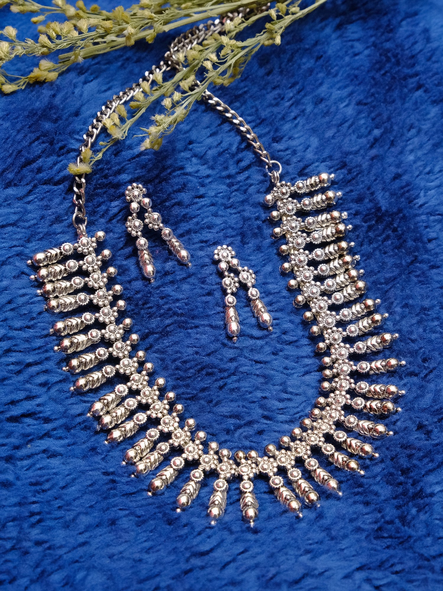 Oxidised Necklace & Earring Set - Embellished Jewellery for Weddings
