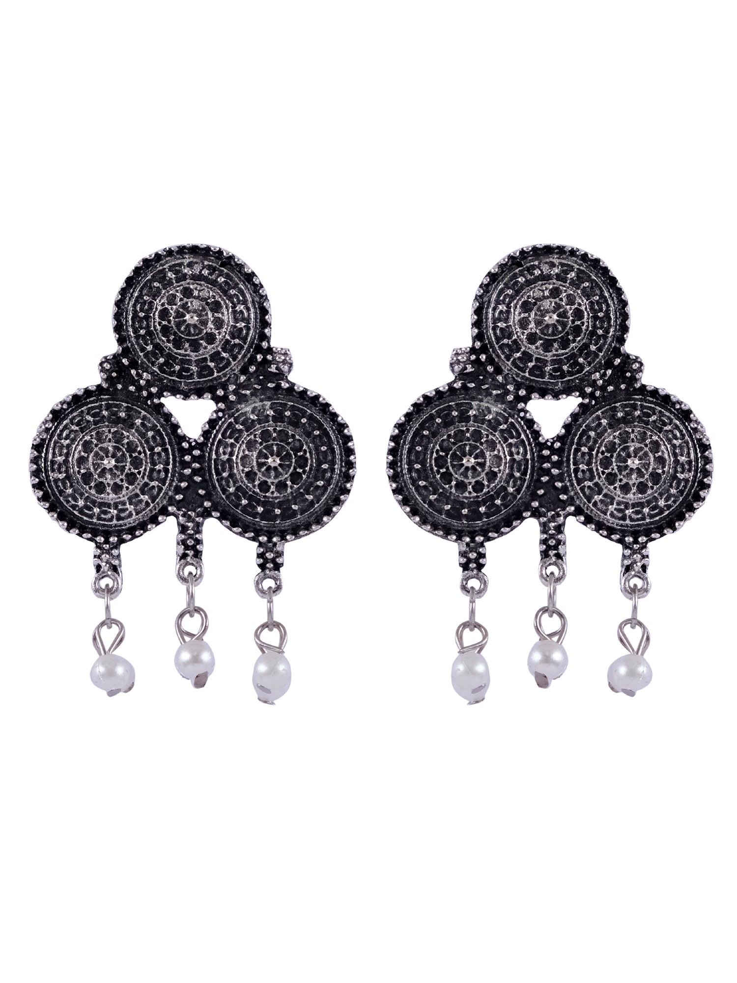 Oxidised German Silver Antique Coins Style Trible Necklace Set Wth Earrings CFS0345