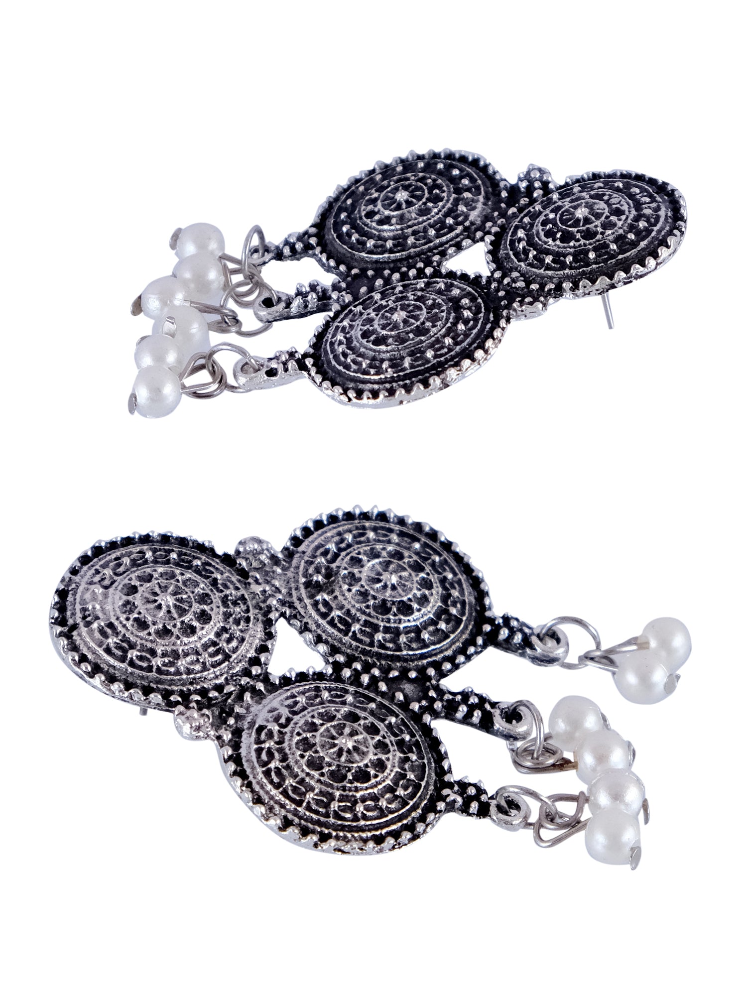 Oxidised German Silver Antique Coins Style Trible Necklace Set Wth Earrings CFS0345