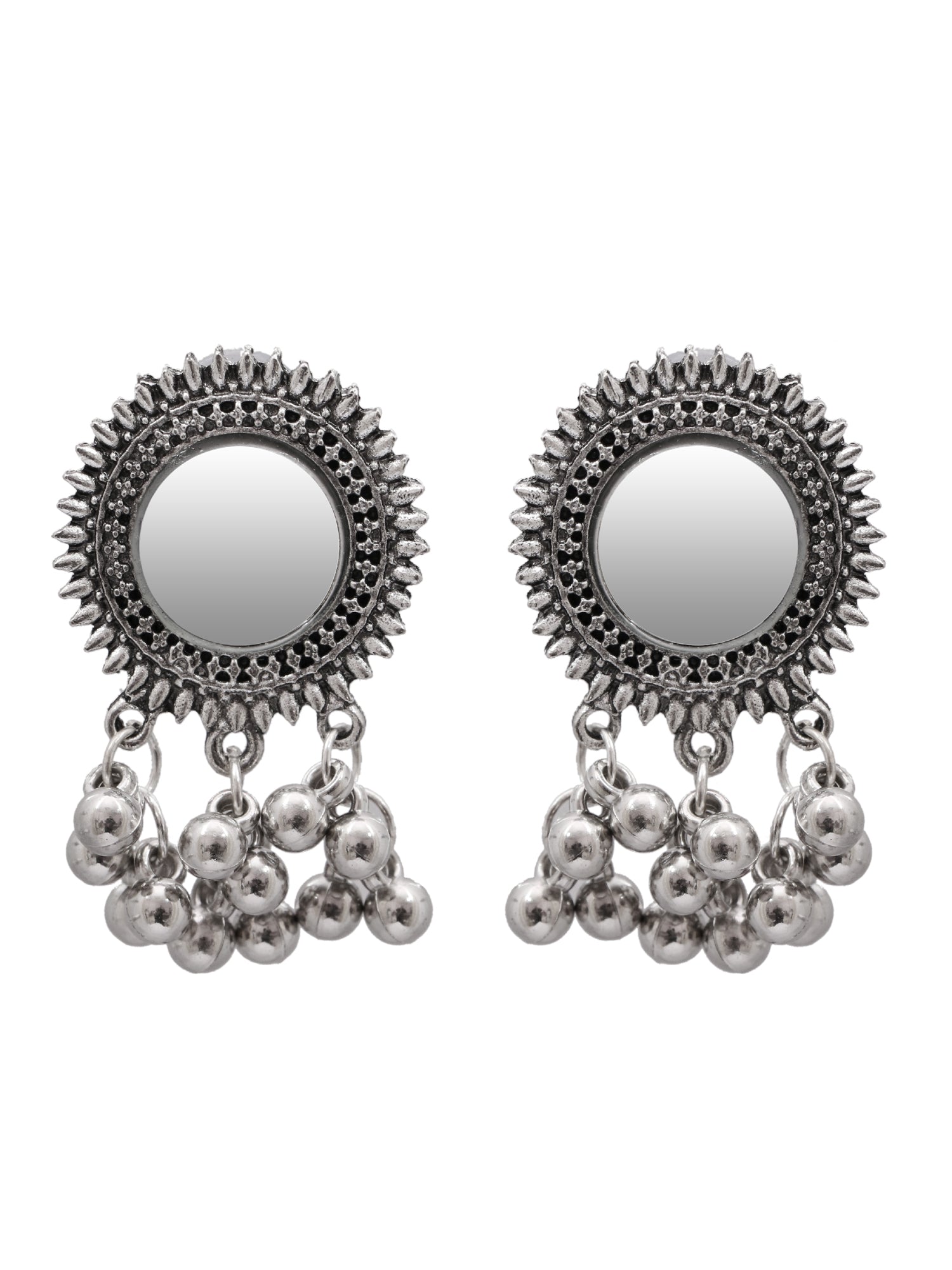 Oxidised Silver Plated Mirror Work Set: Fashionable Jewelry for Women and Girls