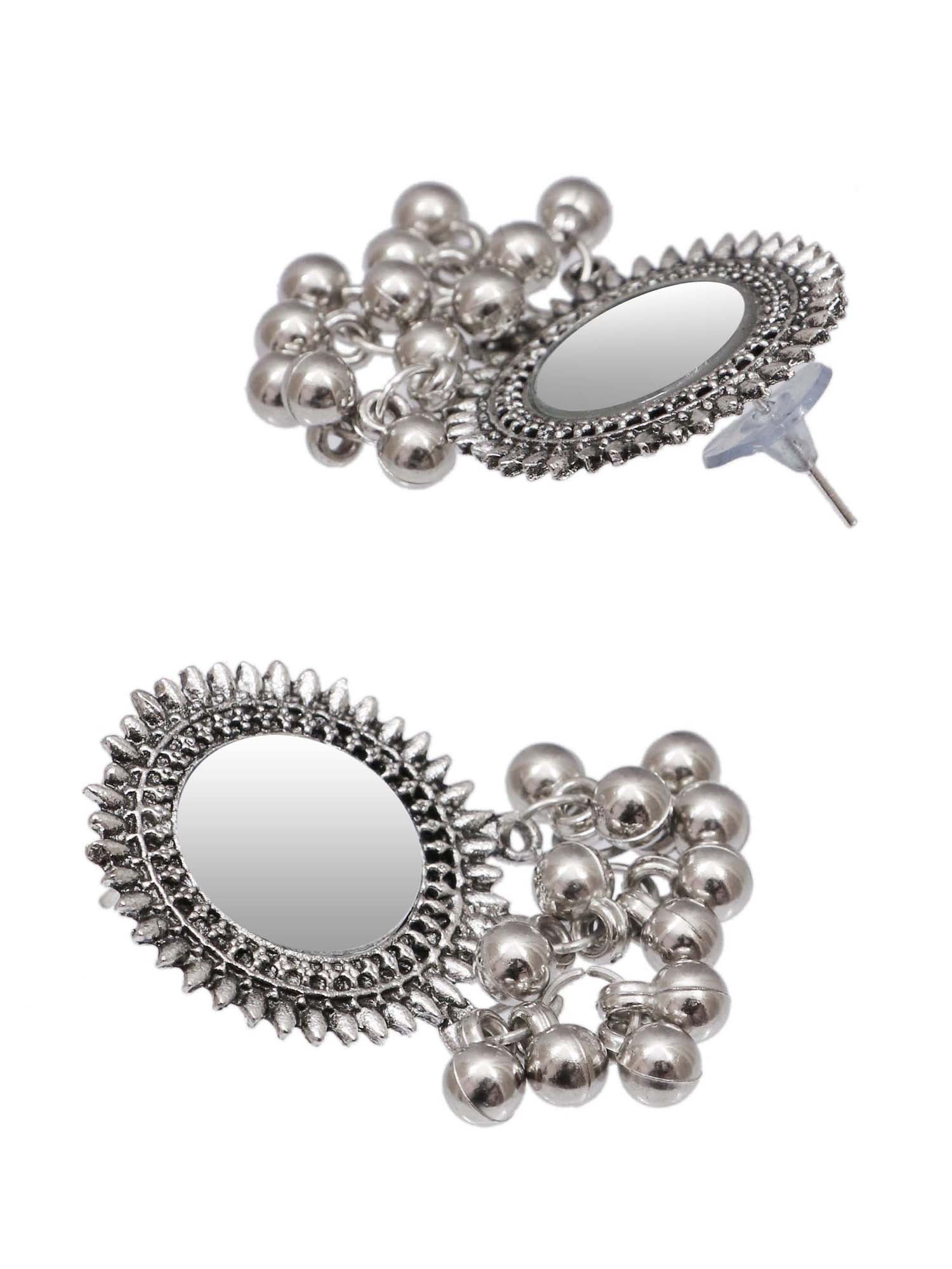 Oxidised Silver Plated Mirror Work Set: Fashionable Jewelry for Women and Girls