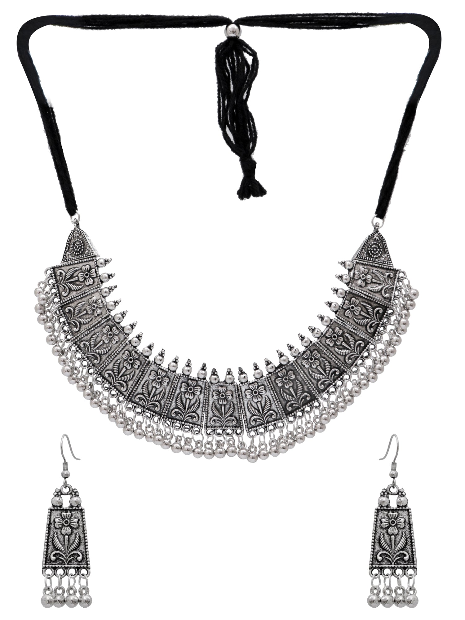 Graceful Meena Artistry Oxidised Silver Choker Set for Women Girls