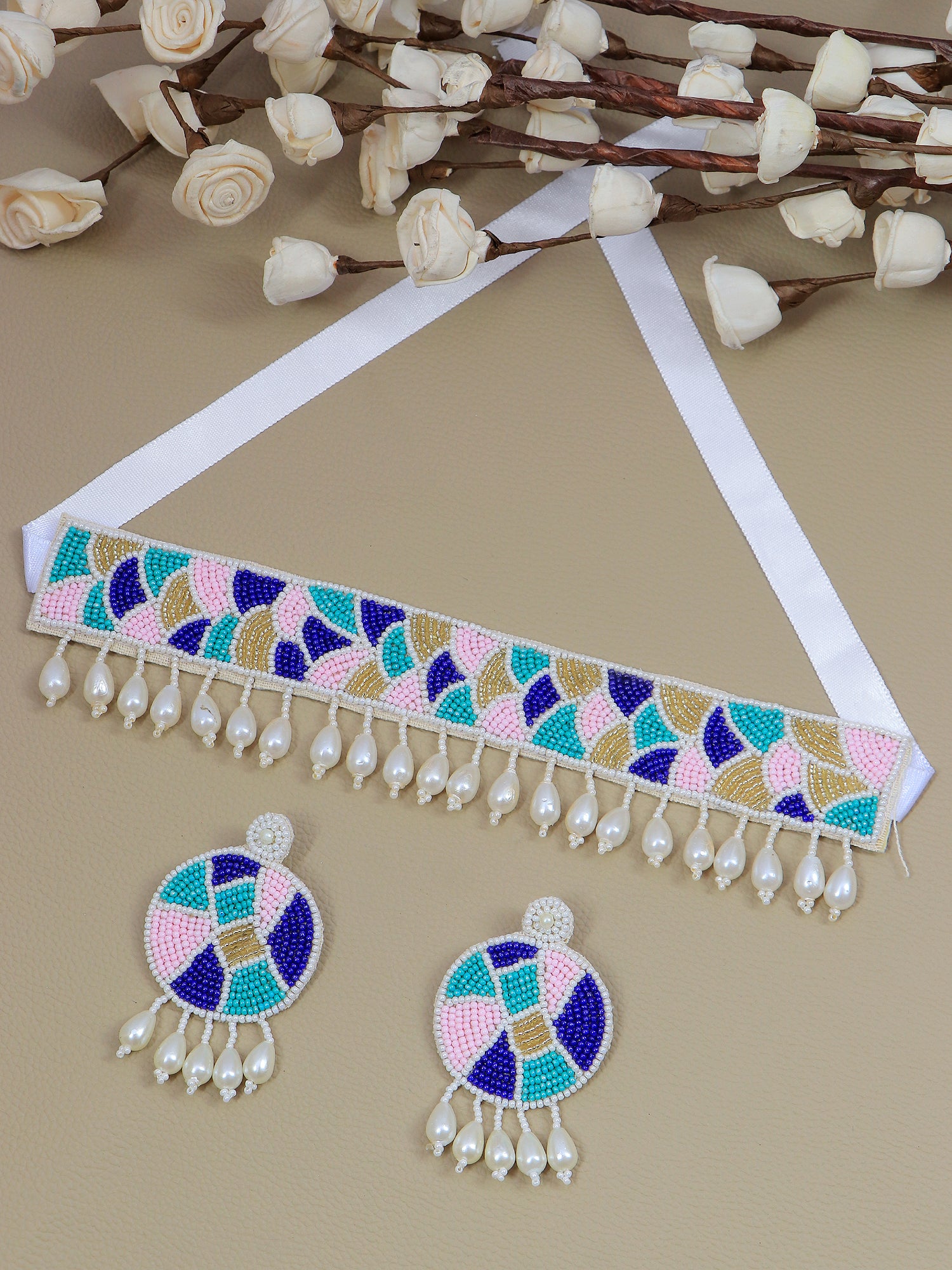 Radiant Fusion: Multicolor Handmade Beaded Choker Jewelry Set for Women