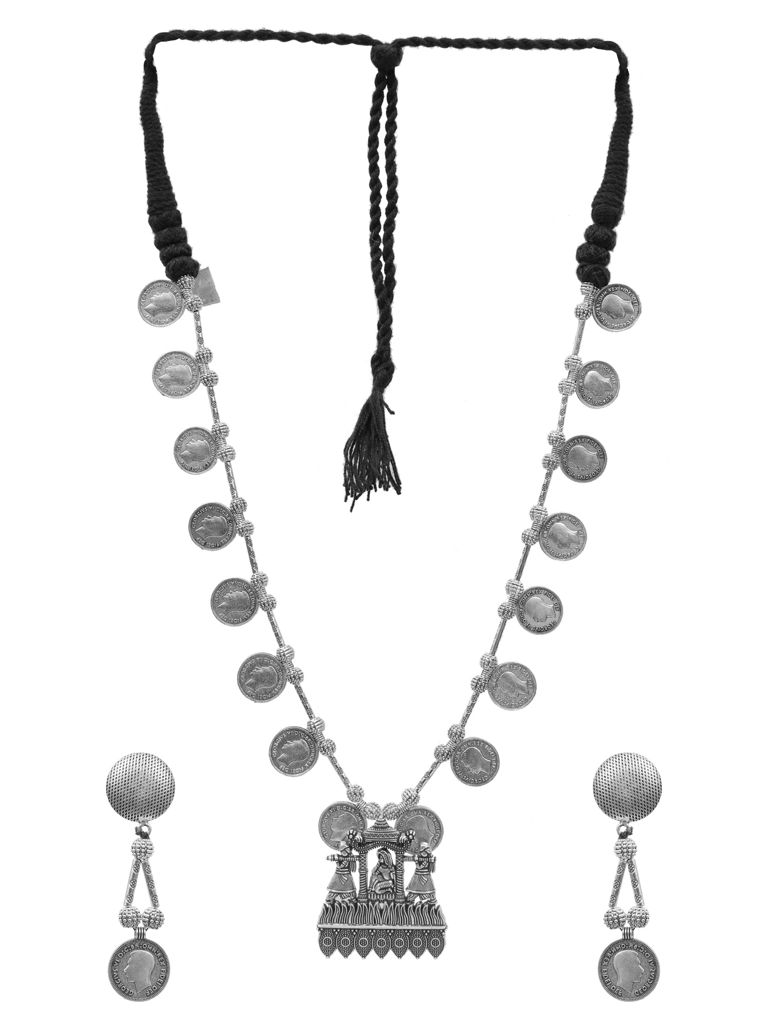 Meera Oxidized Silver Jewellry Set- Oxidized Silver Coin Banjara Necklace Set for Women