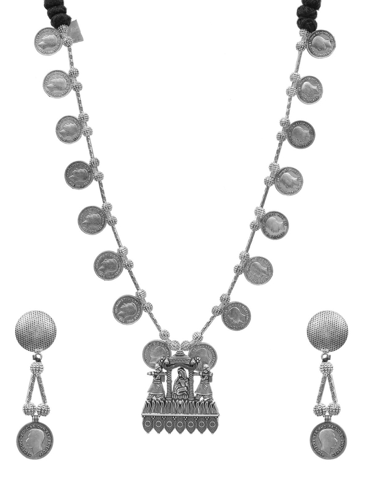 Meera Oxidized Silver Jewellry Set- Oxidized Silver Coin Banjara Necklace Set for Women