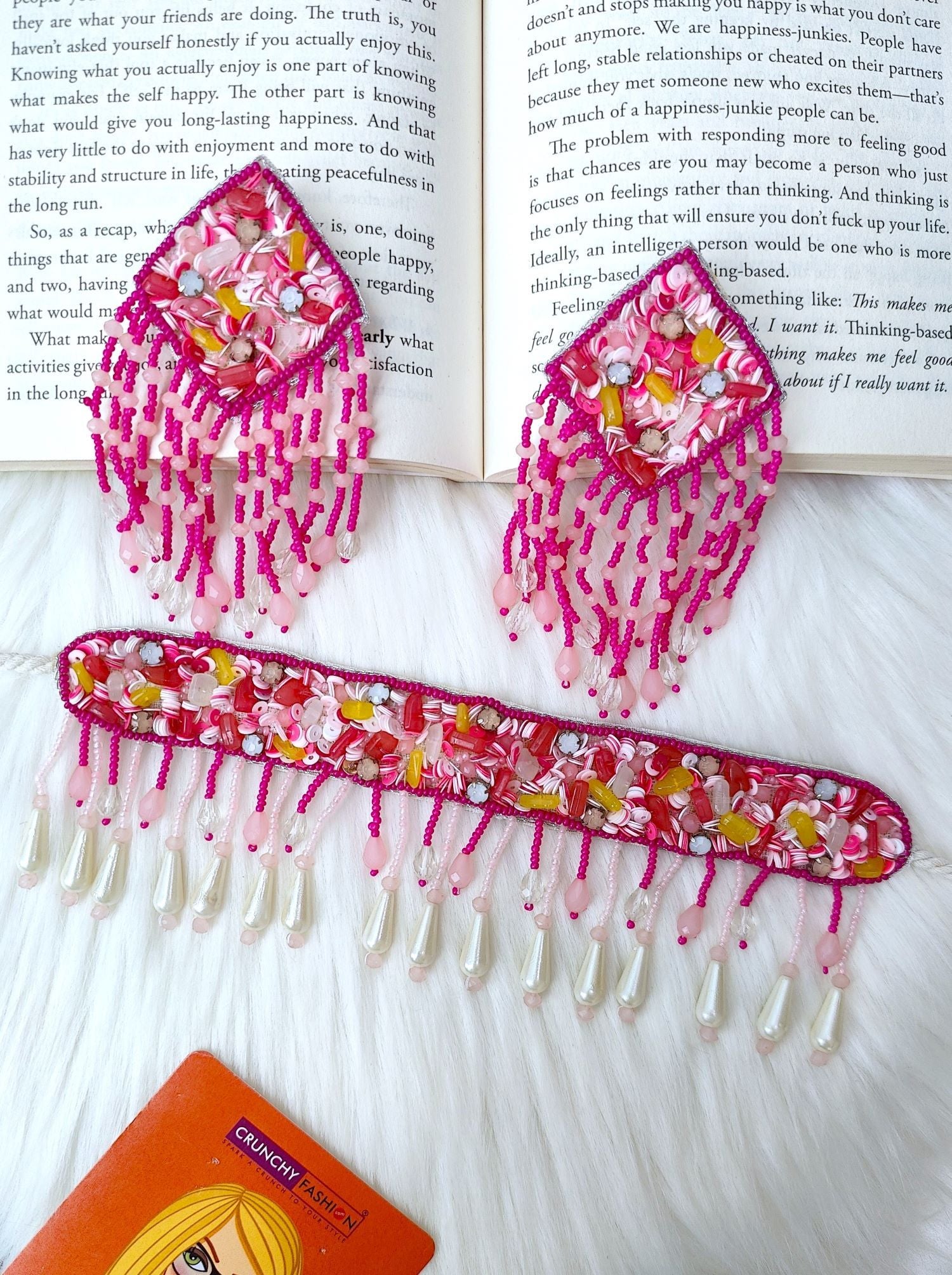 Handcrafted Pink Crystal & Pearl Ensemble - Festive & Party-Ready Jewelry Set