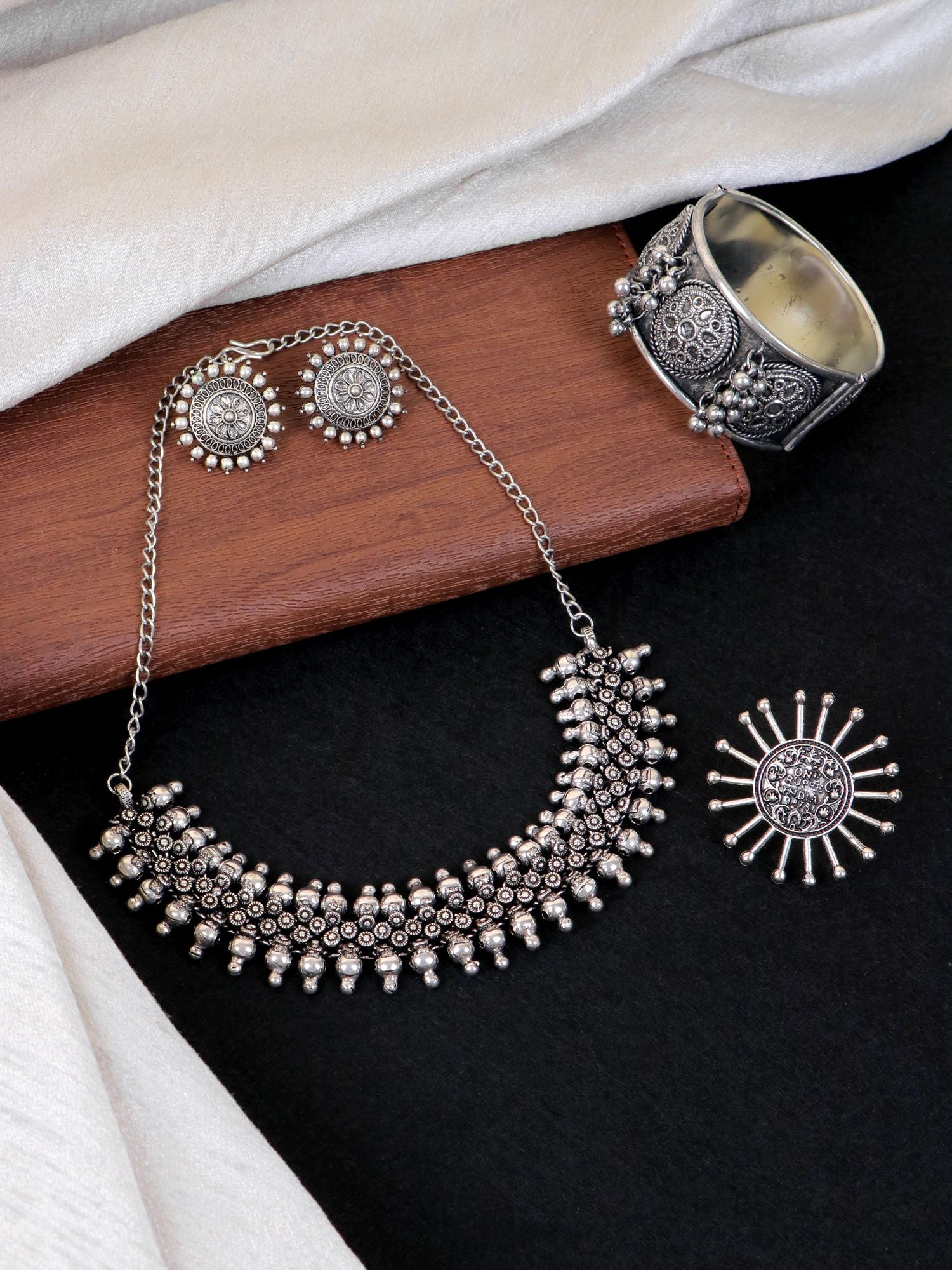 Dazzling Diva's Oxidised Silver Boho Festival Jewelry Set