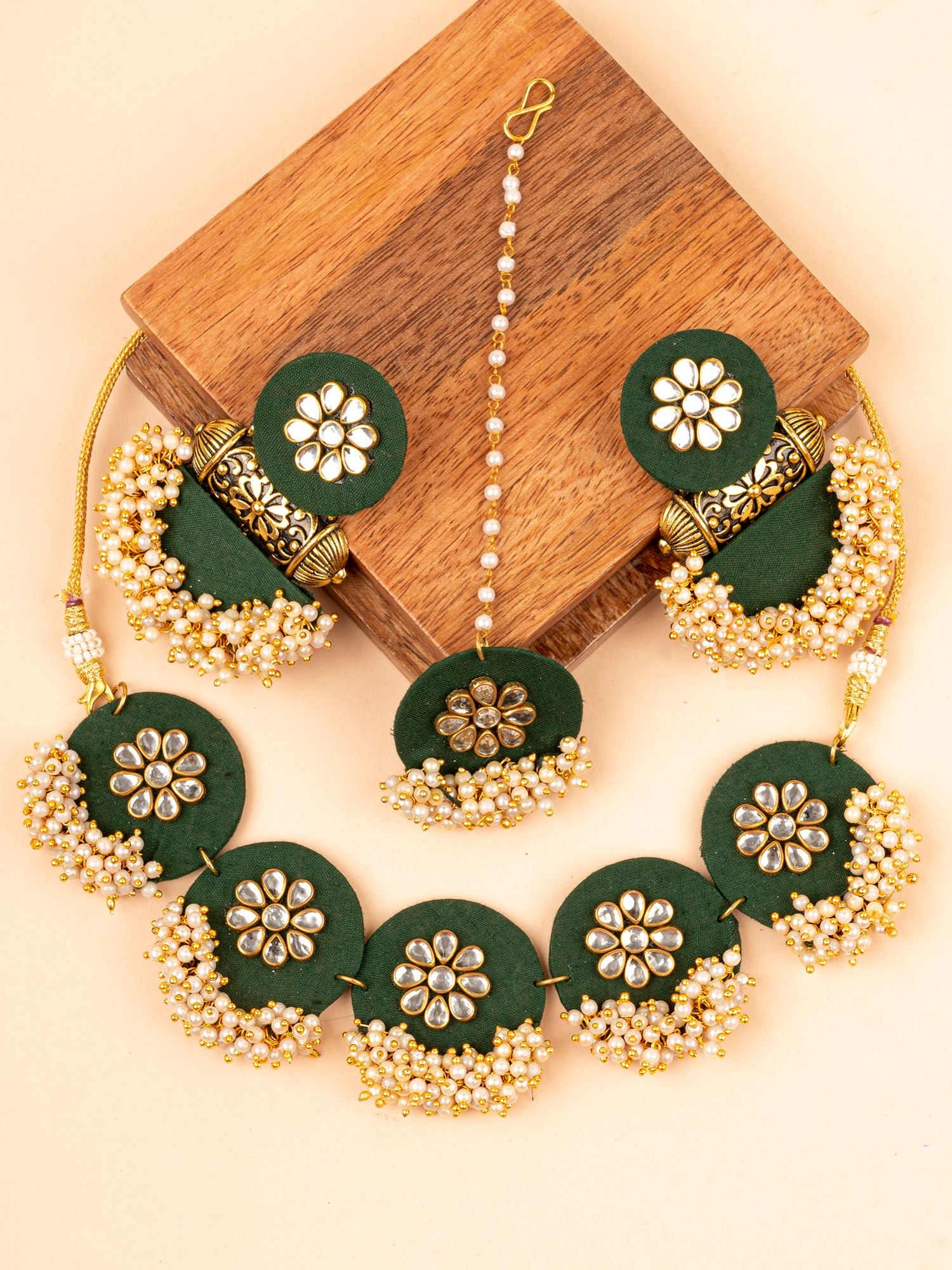slim fit dress slacks Meher Green Fabric Jewellery Set- Kundan Studded Handmade Necklace Set for  Women