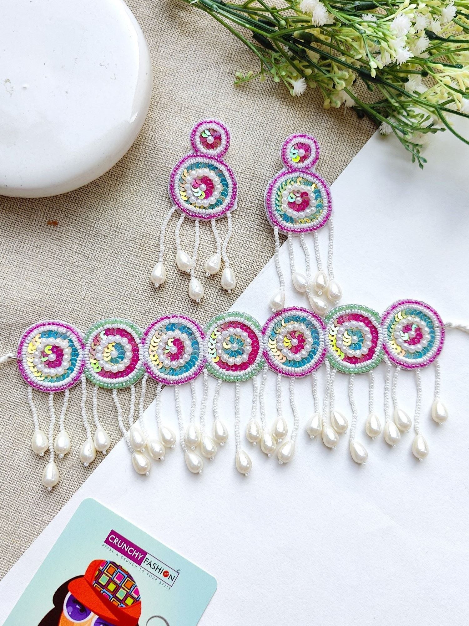 Elegant Handcrafted Purple & Green Beaded Choker Set: Perfect Haldi-Mehndi Accessory