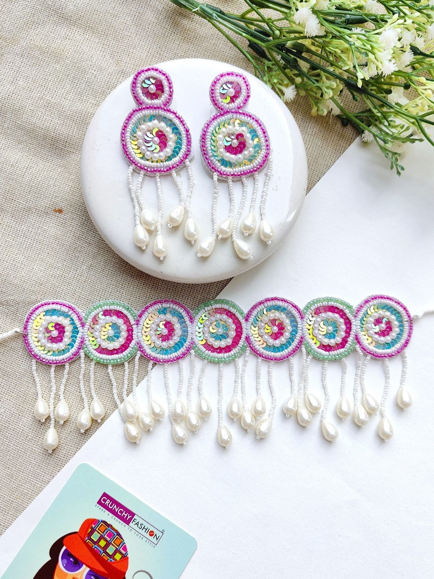 Elegant Handcrafted Purple & Green Beaded Choker Set: Perfect Haldi-Mehndi Accessory