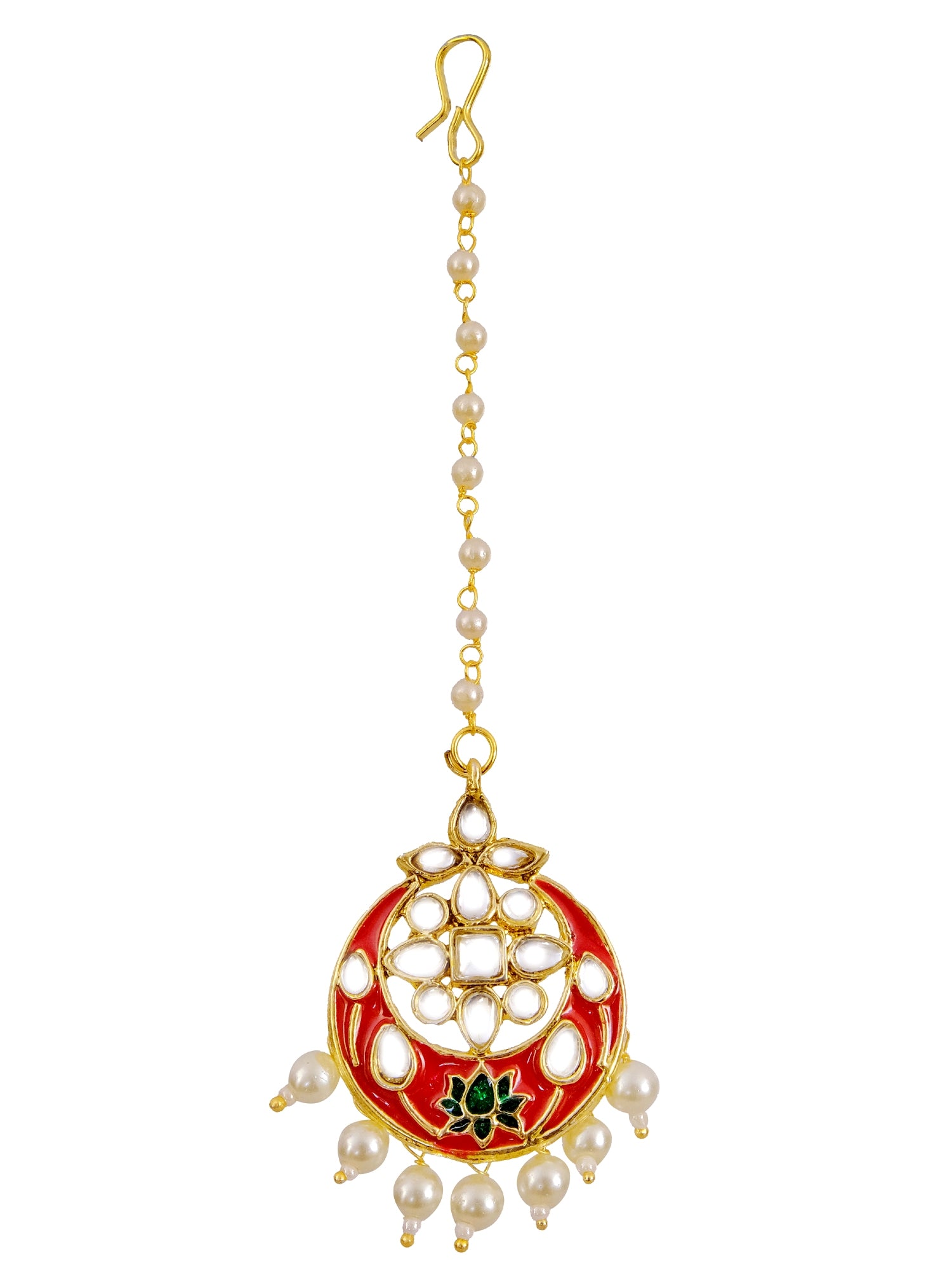 Uniquely Chic Maang Tikka - Gold Plated & Red Kundan