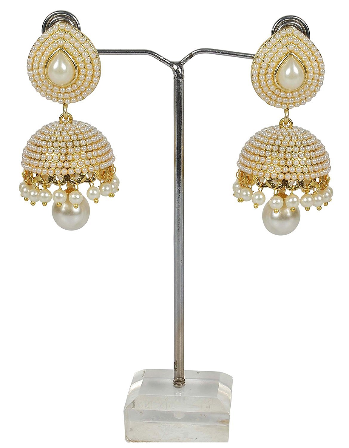 Golden Pearl Jhumka - White Pearl Jhumki Earrings for Girls & Women
