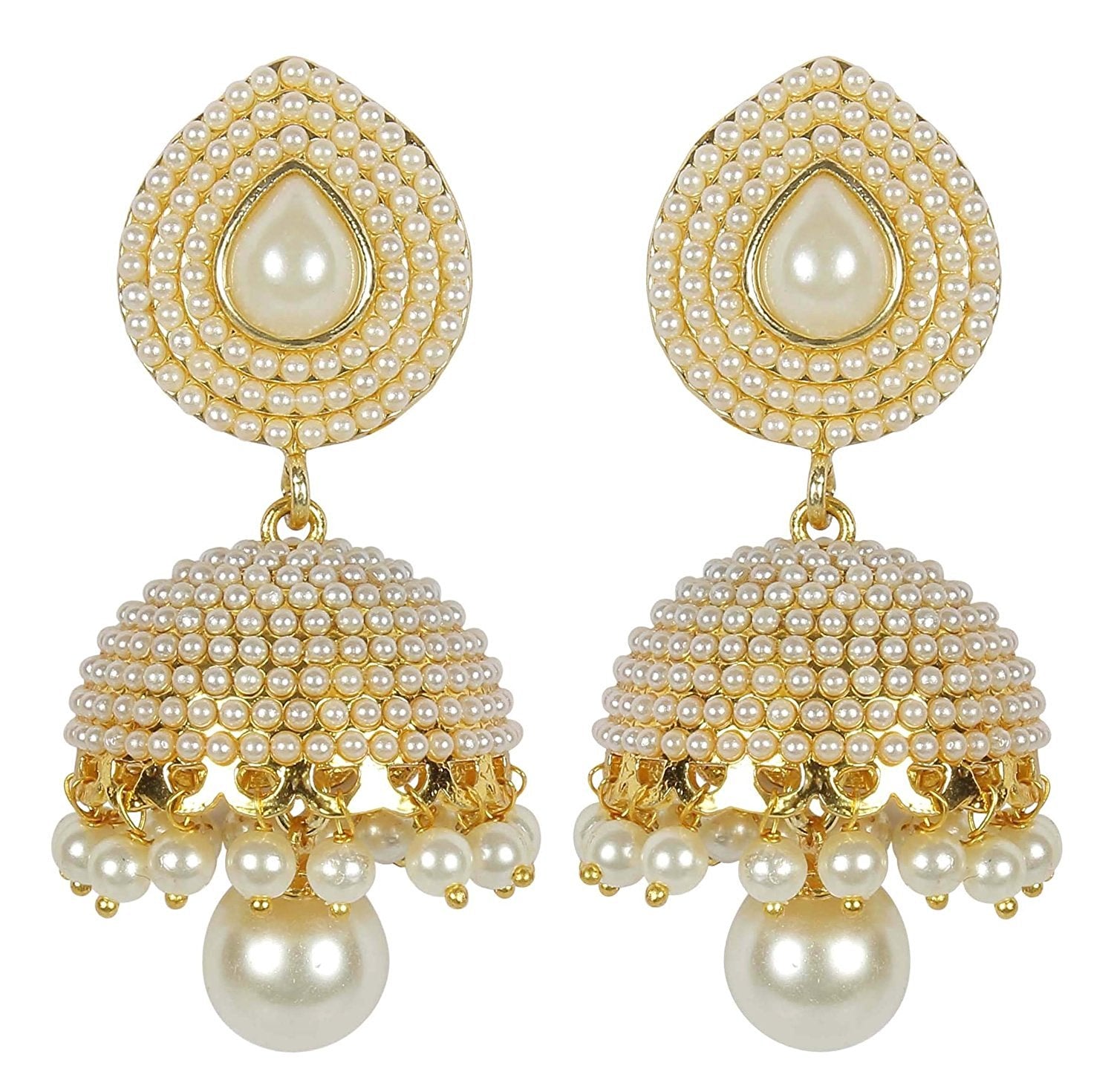 Golden Pearl Jhumka - White Pearl Jhumki Earrings for Girls & Women