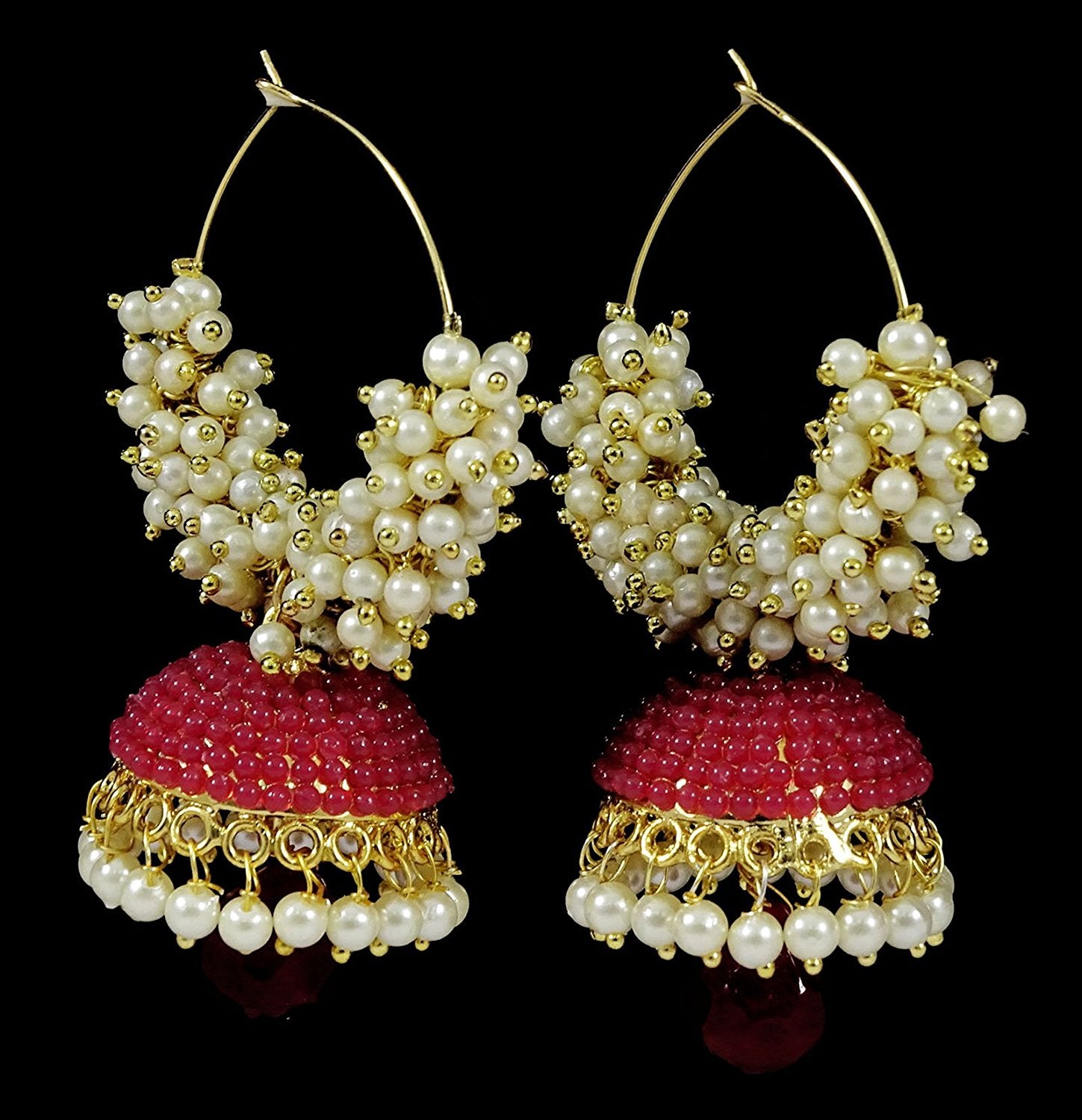 Red Pearls Hoop Jhumka Earrings for Ethnic Look