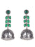 Oxidised Silver Crystal Leaves Long Jhumka Earrings