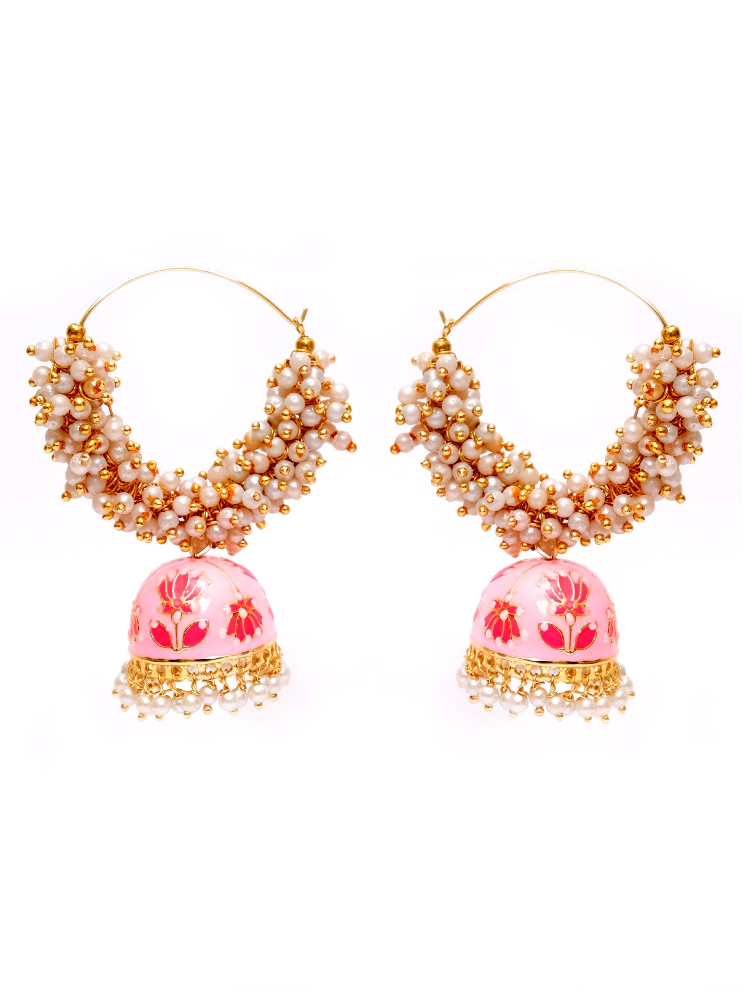 Gold Plated White Pearls Hoops Jhumka Earrings
