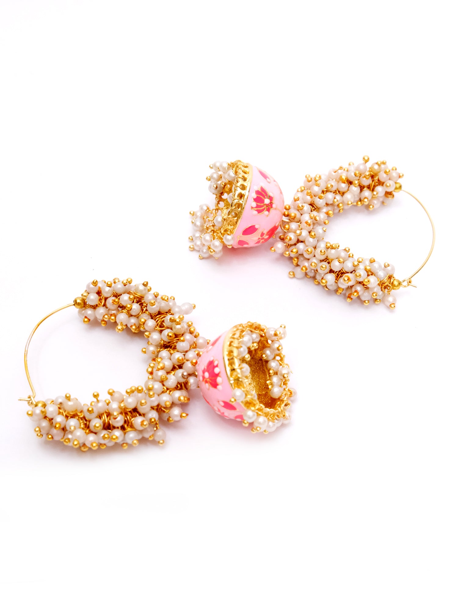 Gold Plated White Pearls Hoops Jhumka Earrings