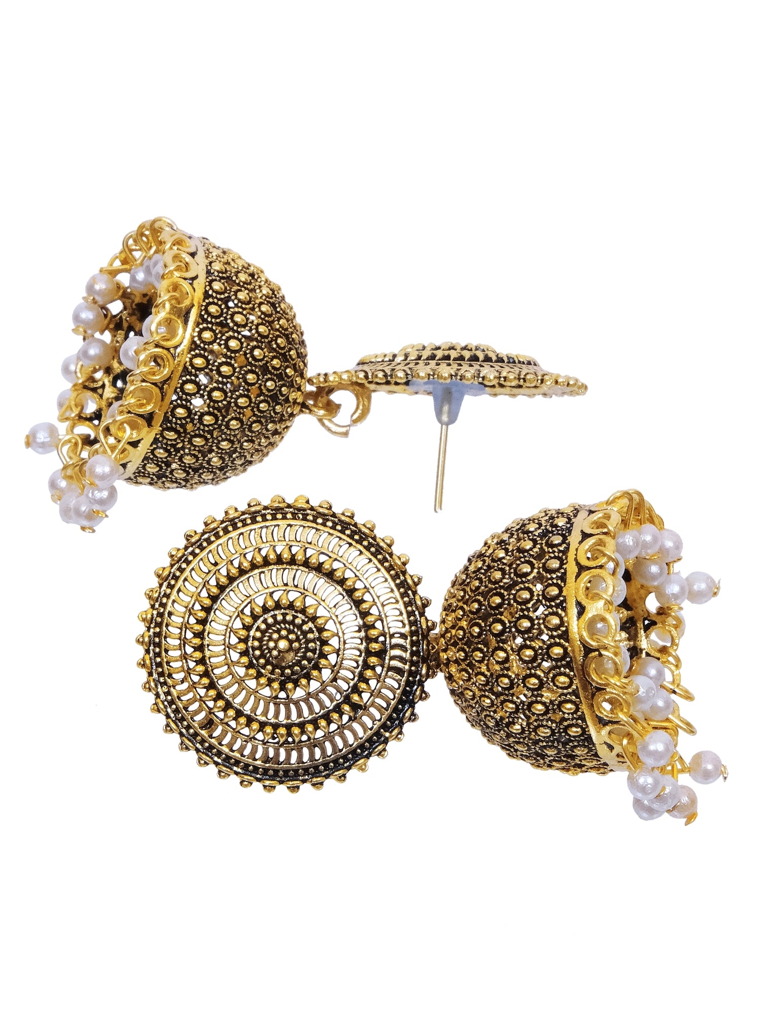 Ethnic Gold & White Jhumka Earrings for Women & Girls