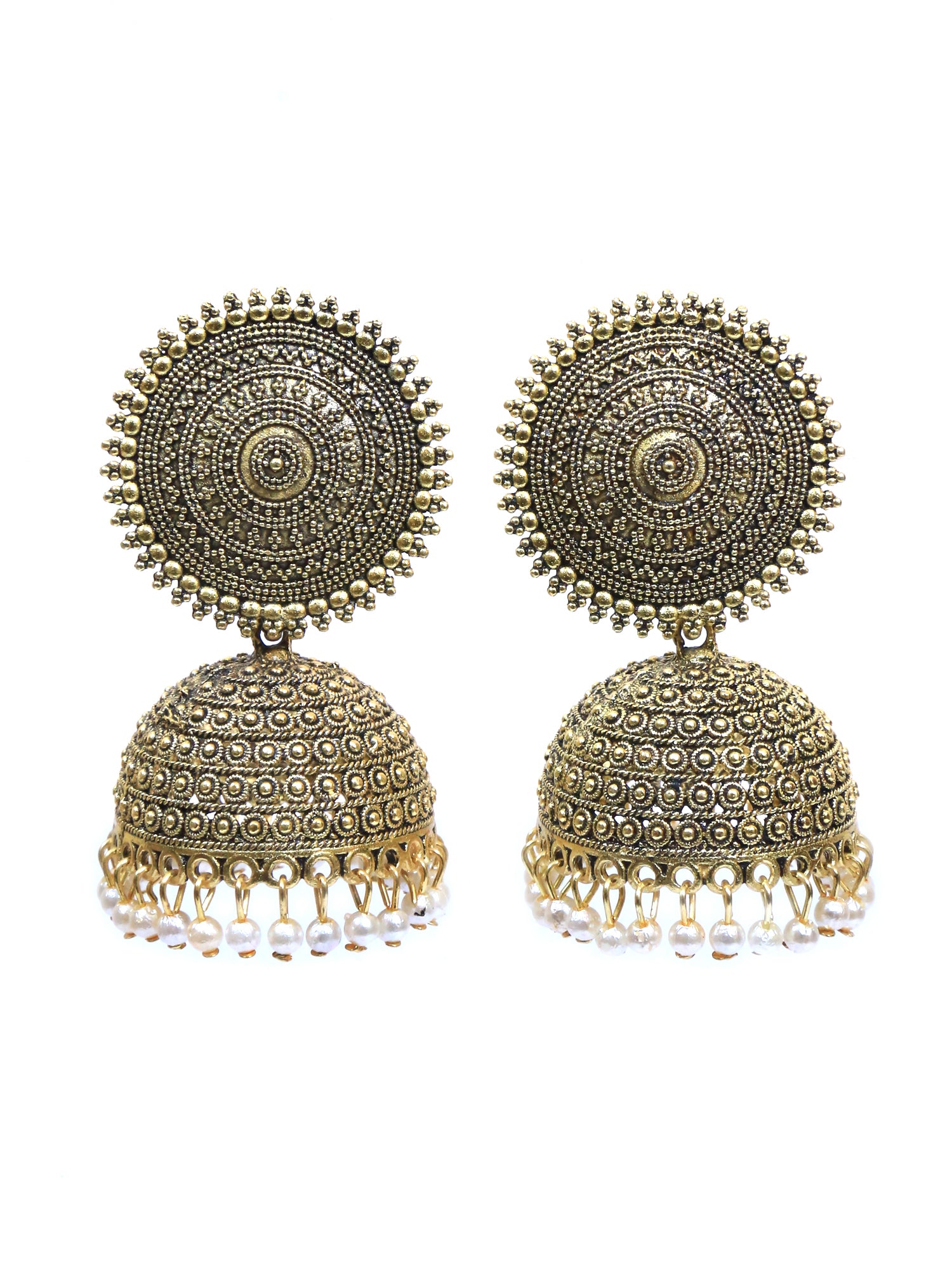 Handmade Beaded Pearls Jhumka Earrings with Gold Plating - Exquisite Traditional Design