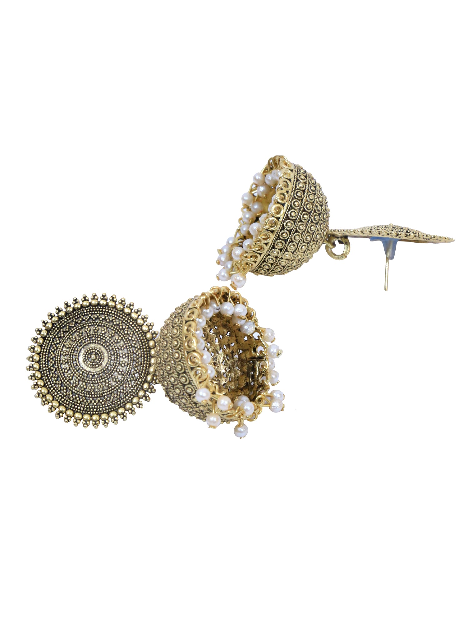 Handmade Beaded Pearls Jhumka Earrings with Gold Plating - Exquisite Traditional Design