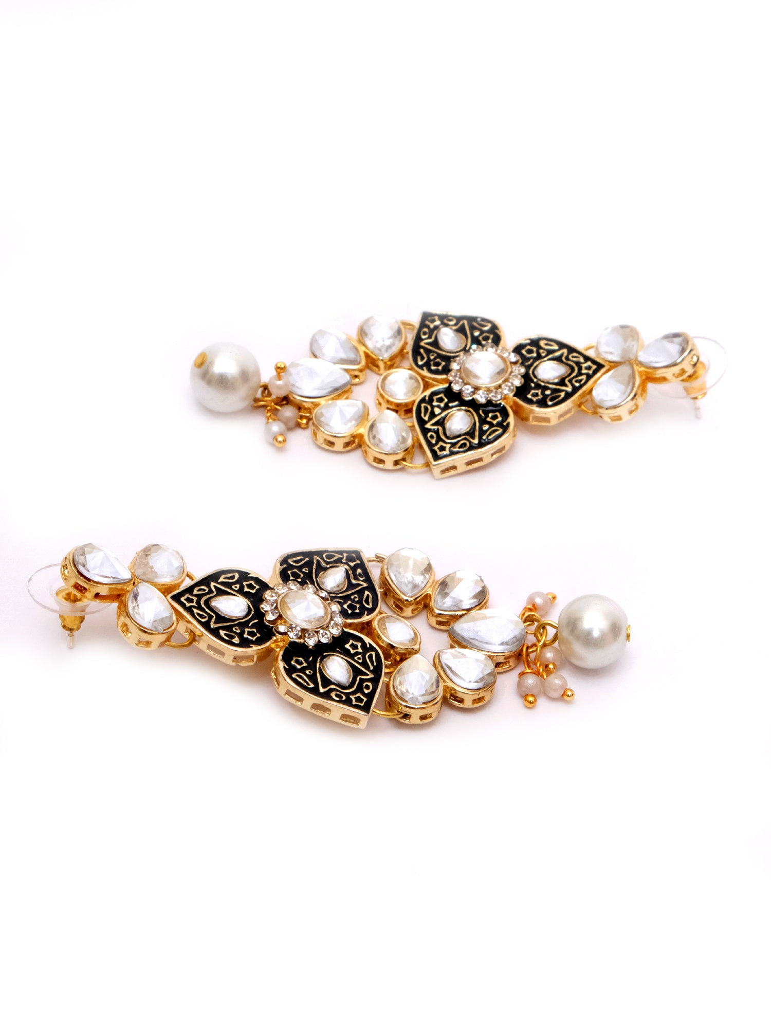 Gold Plated Kundan Studded <eenakari Drop & Dangle Earrings