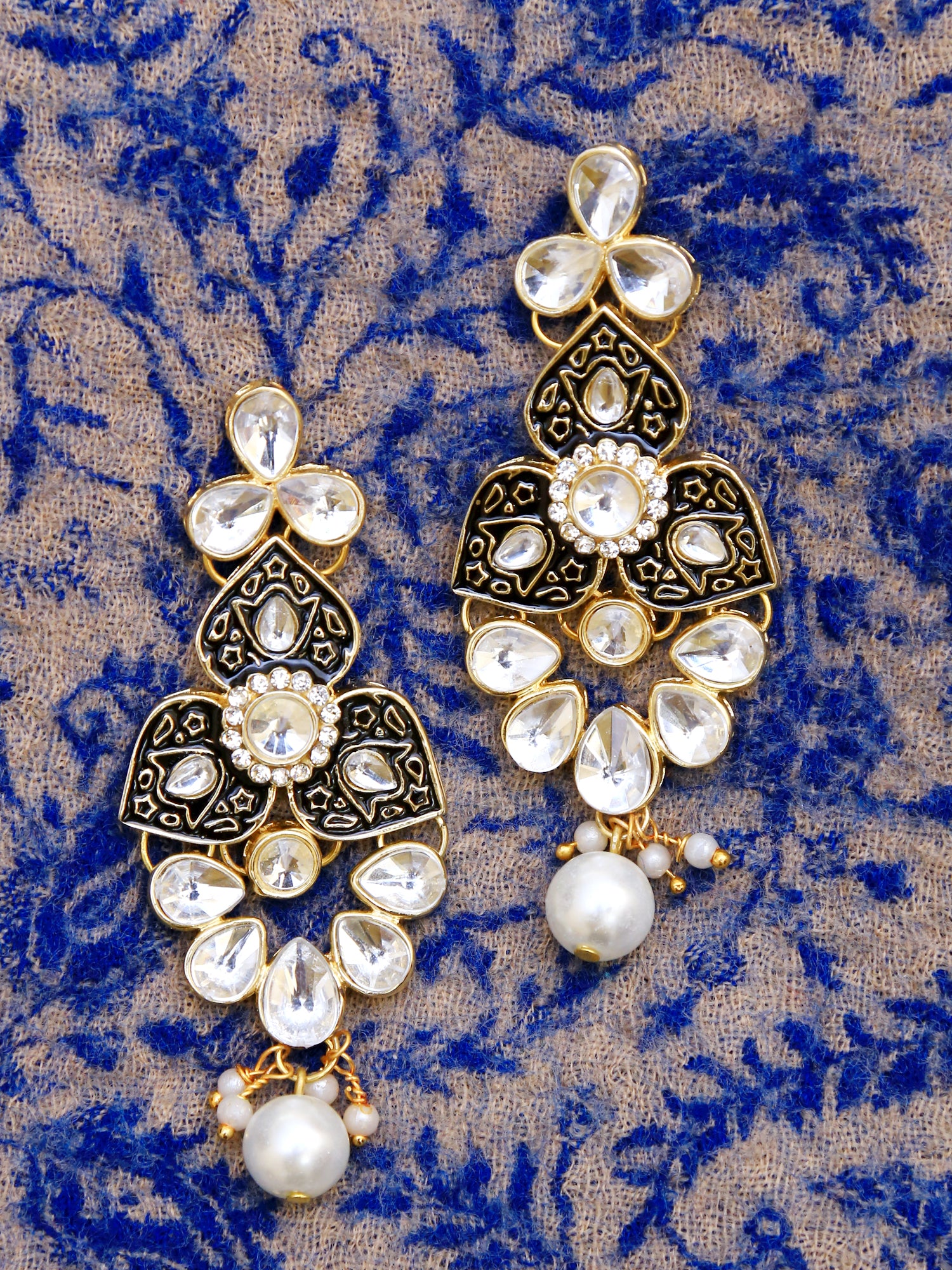Gold Plated Kundan Studded <eenakari Drop & Dangle Earrings