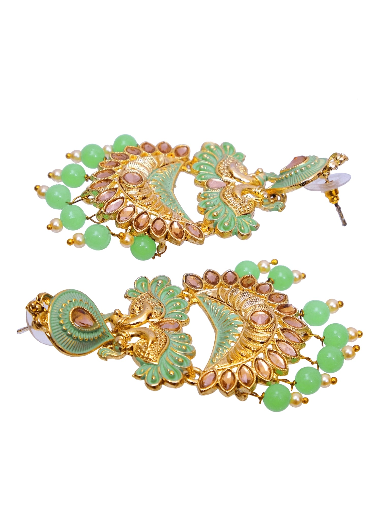 Traditional Gold Plated Aqua Chandbali Drop & Dangle Earrings