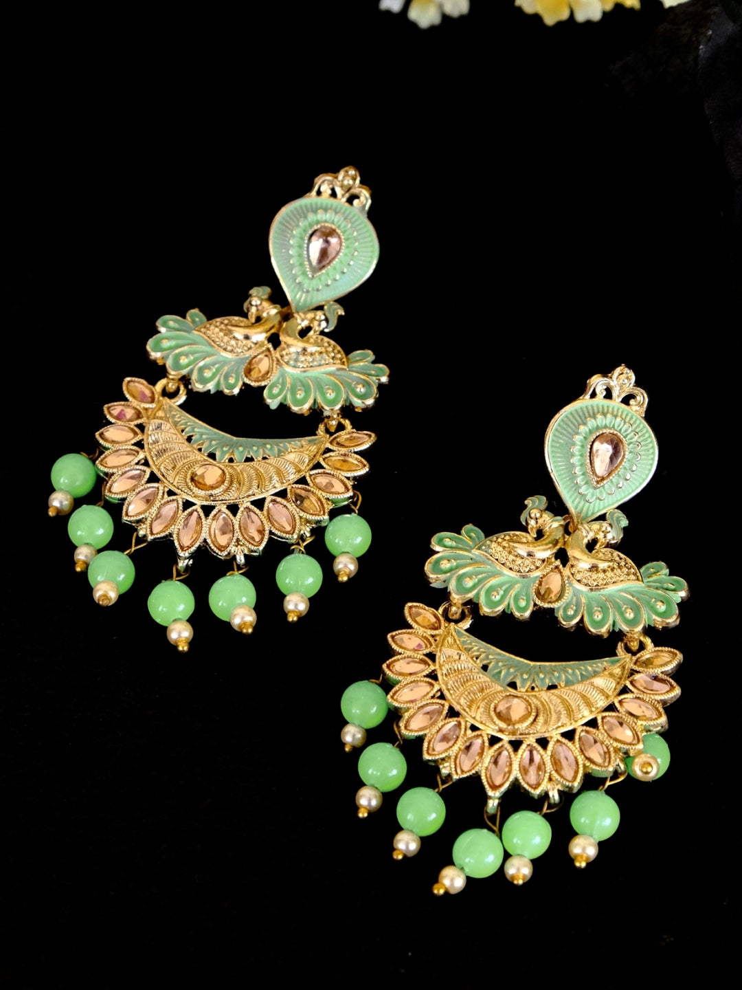 Traditional Gold Plated Aqua Chandbali Drop & Dangle Earrings
