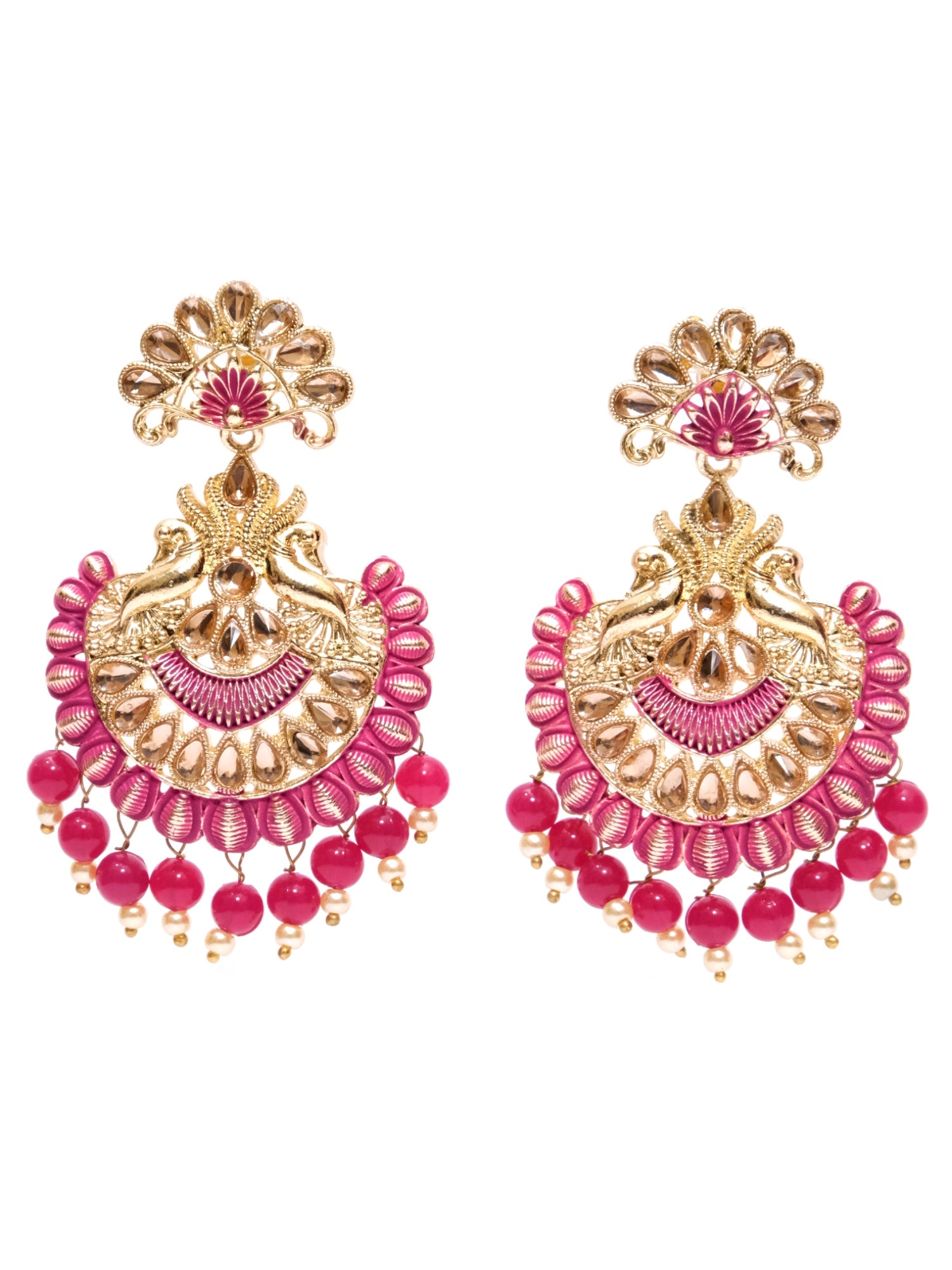 Traditional Gold Plated Pink Drop & Dangle Earrings