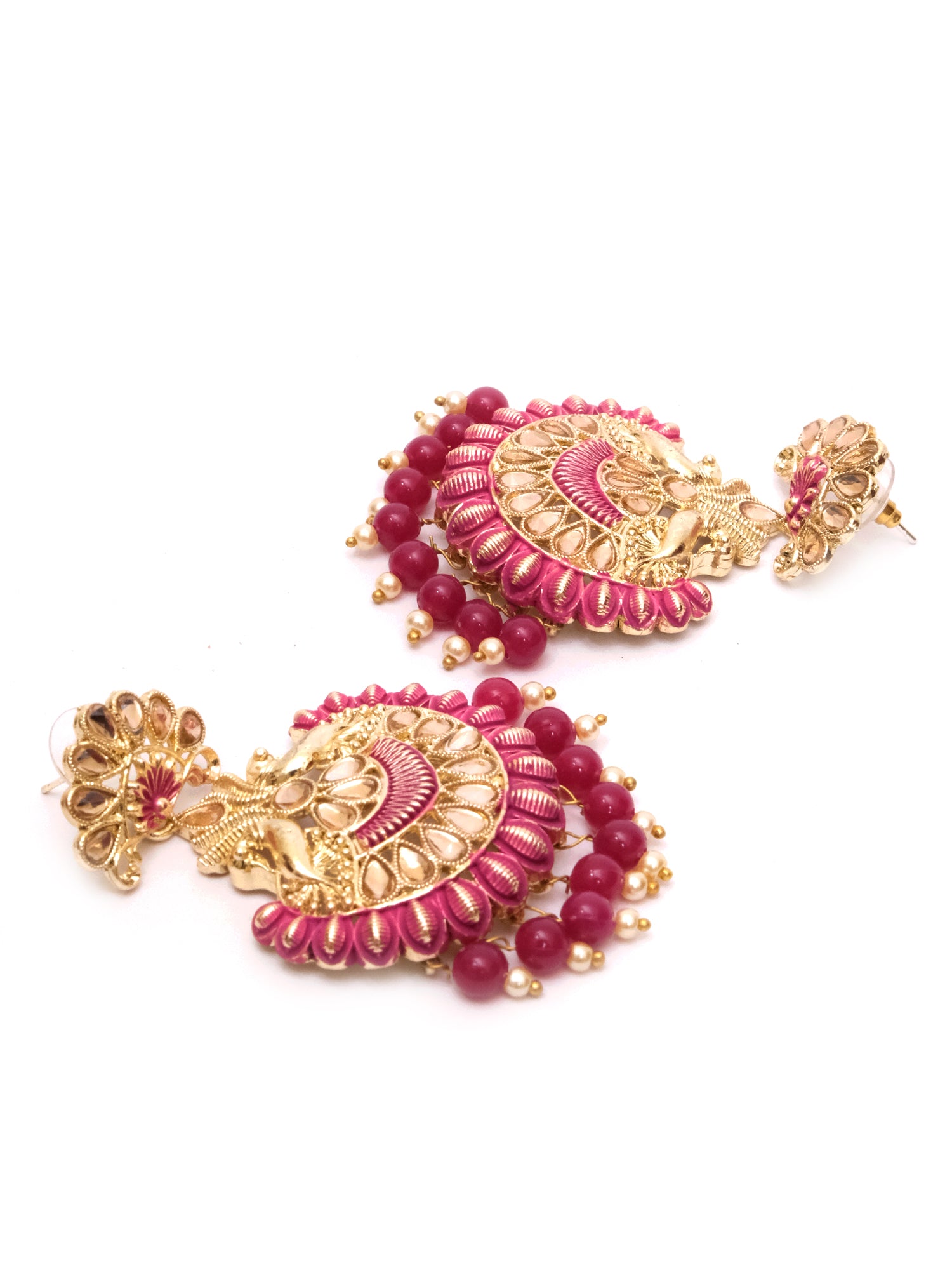 Traditional Gold Plated Pink Drop & Dangle Earrings