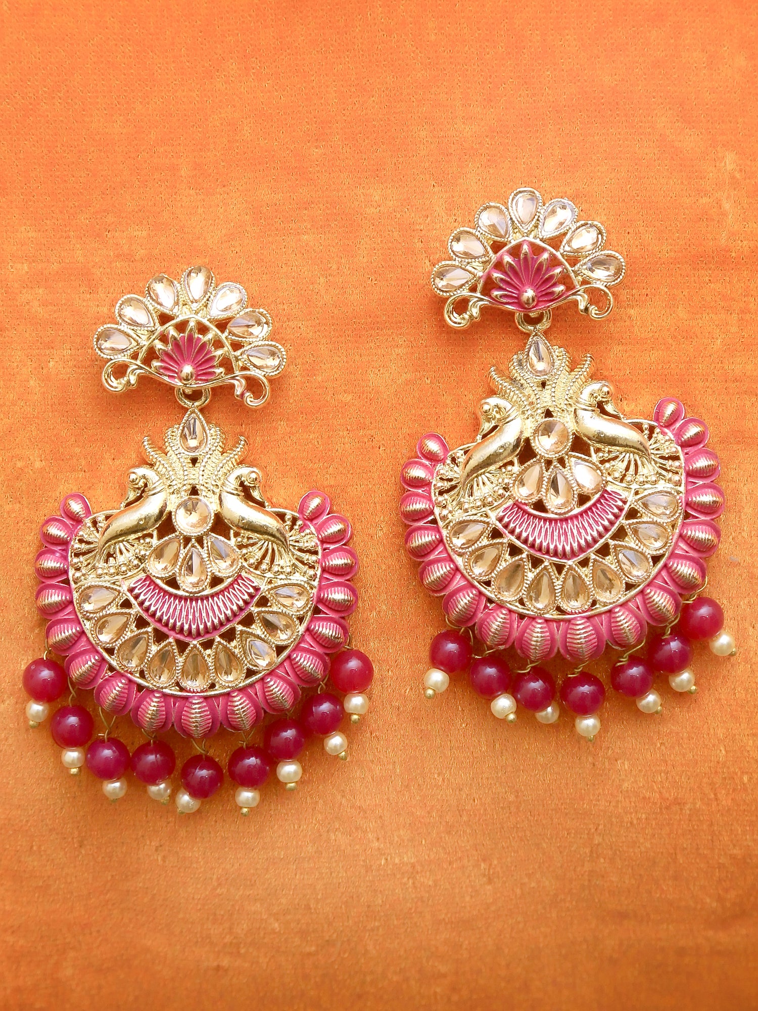 Traditional Gold Plated Pink Drop & Dangle Earrings