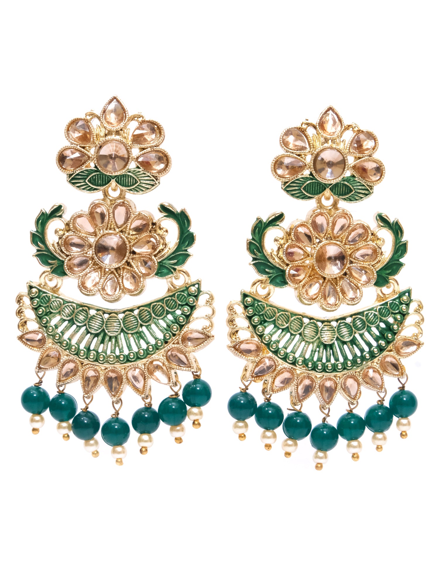 Traditional Gold Plated Green-Blue Color Drop & Dangle Earrings