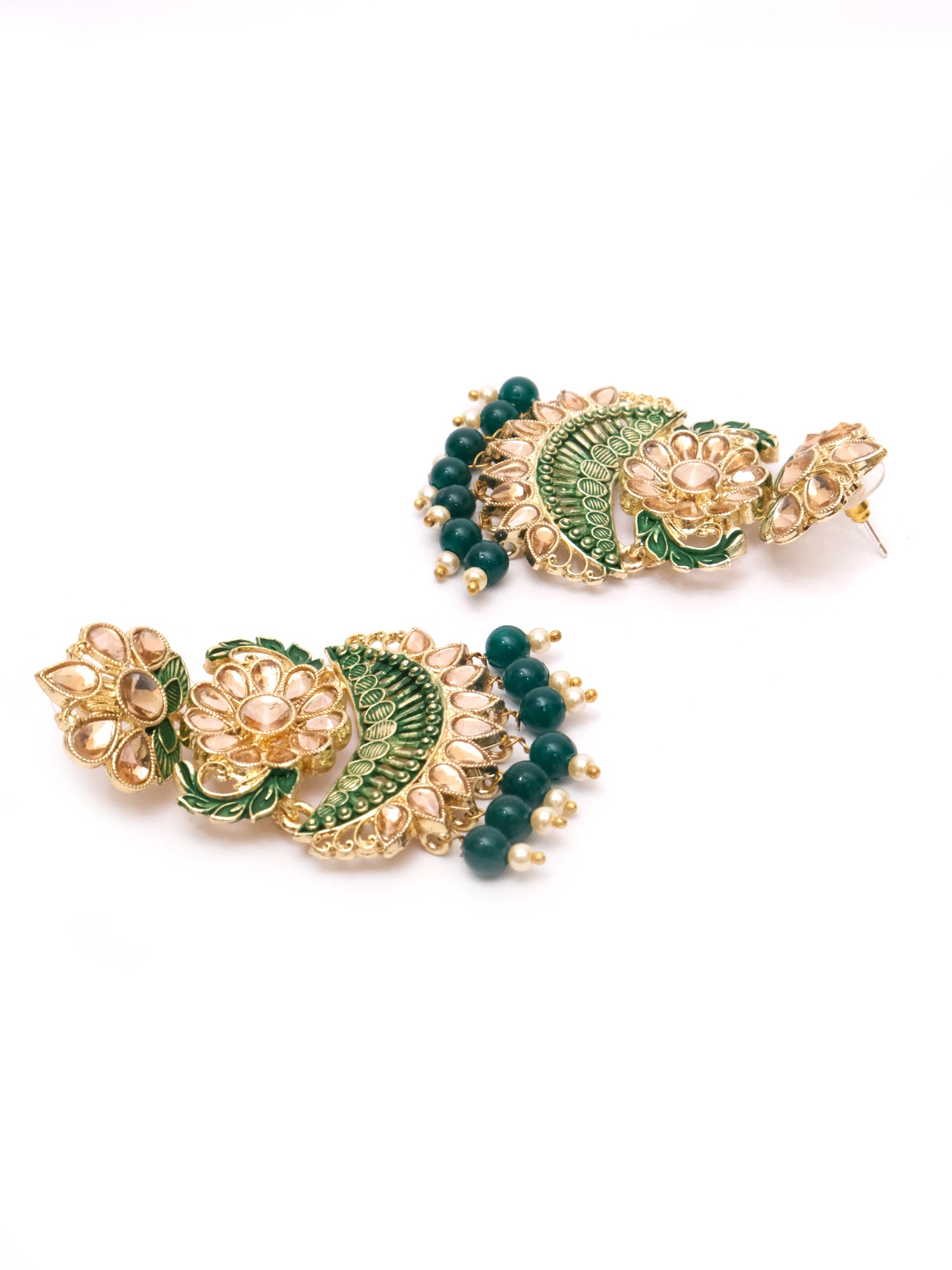 Traditional Gold Plated Green-Blue Color Drop & Dangle Earrings