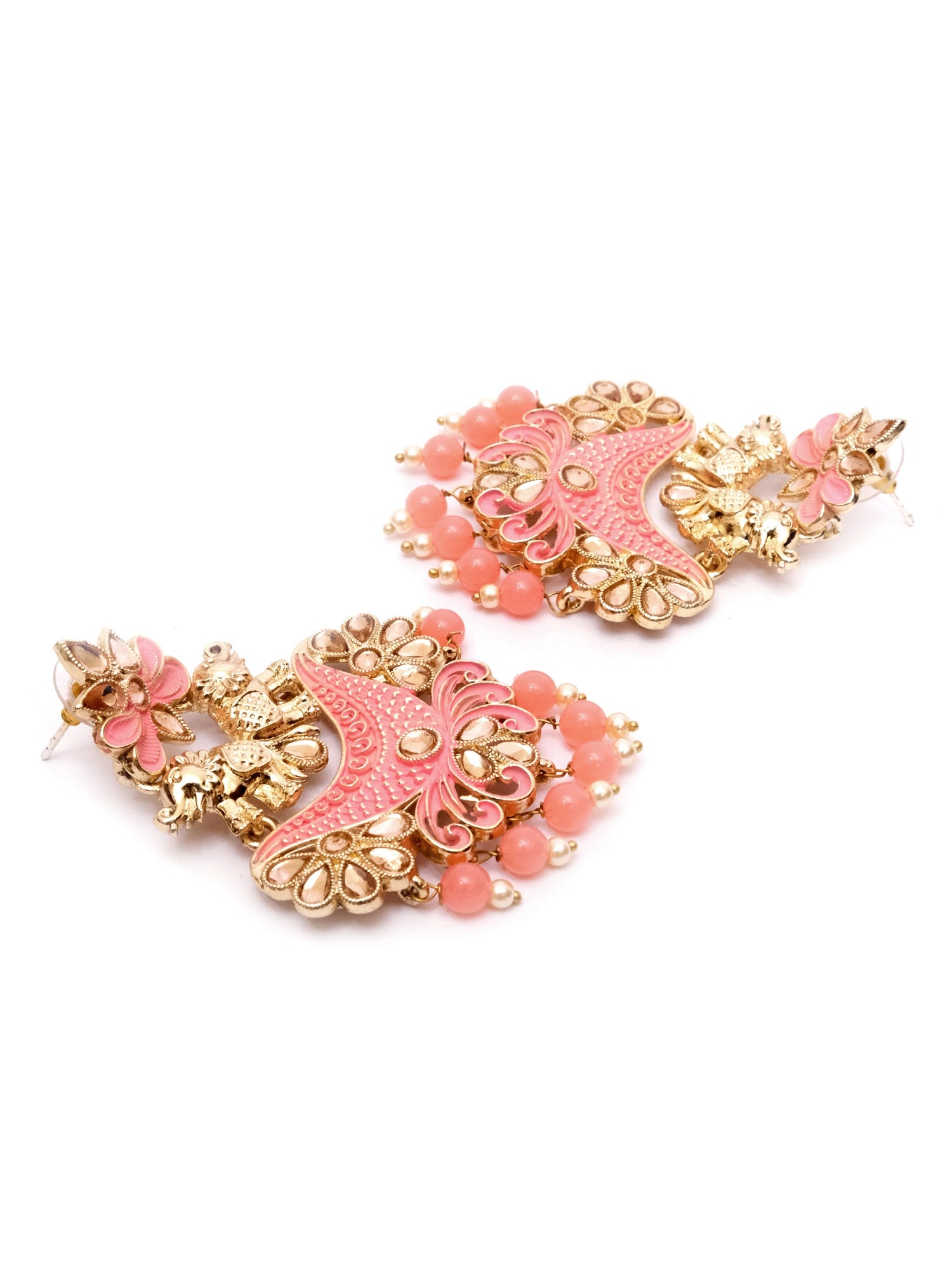 Gold Plated Peach Color Drop &amp; Dangle Earrings