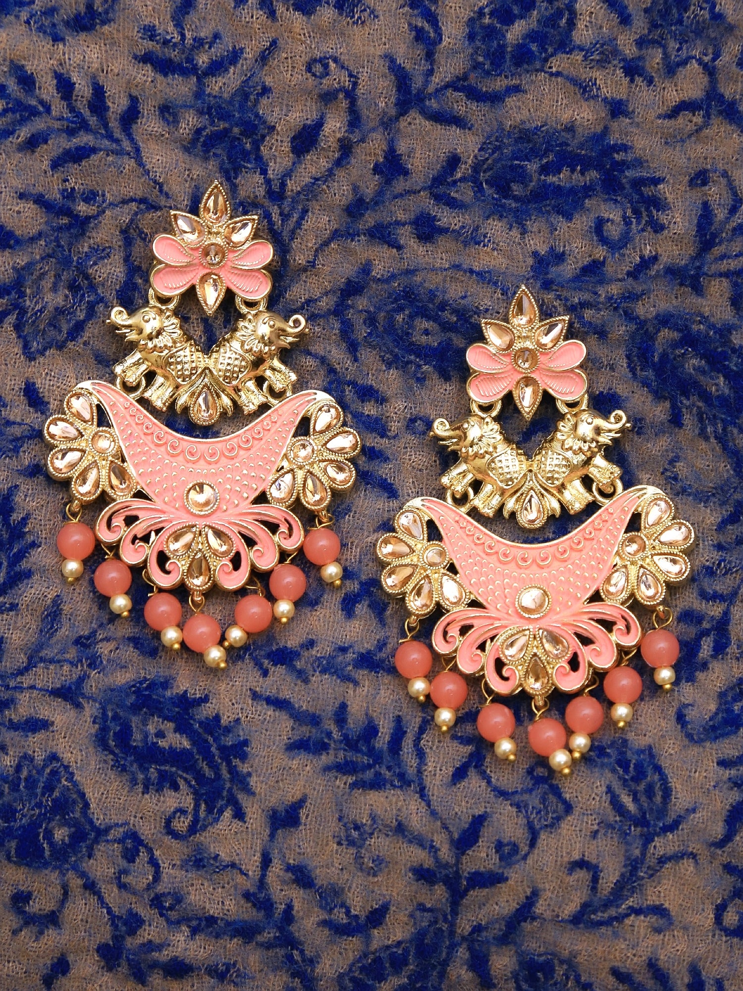 Gold Plated Peach Color Drop &amp; Dangle Earrings