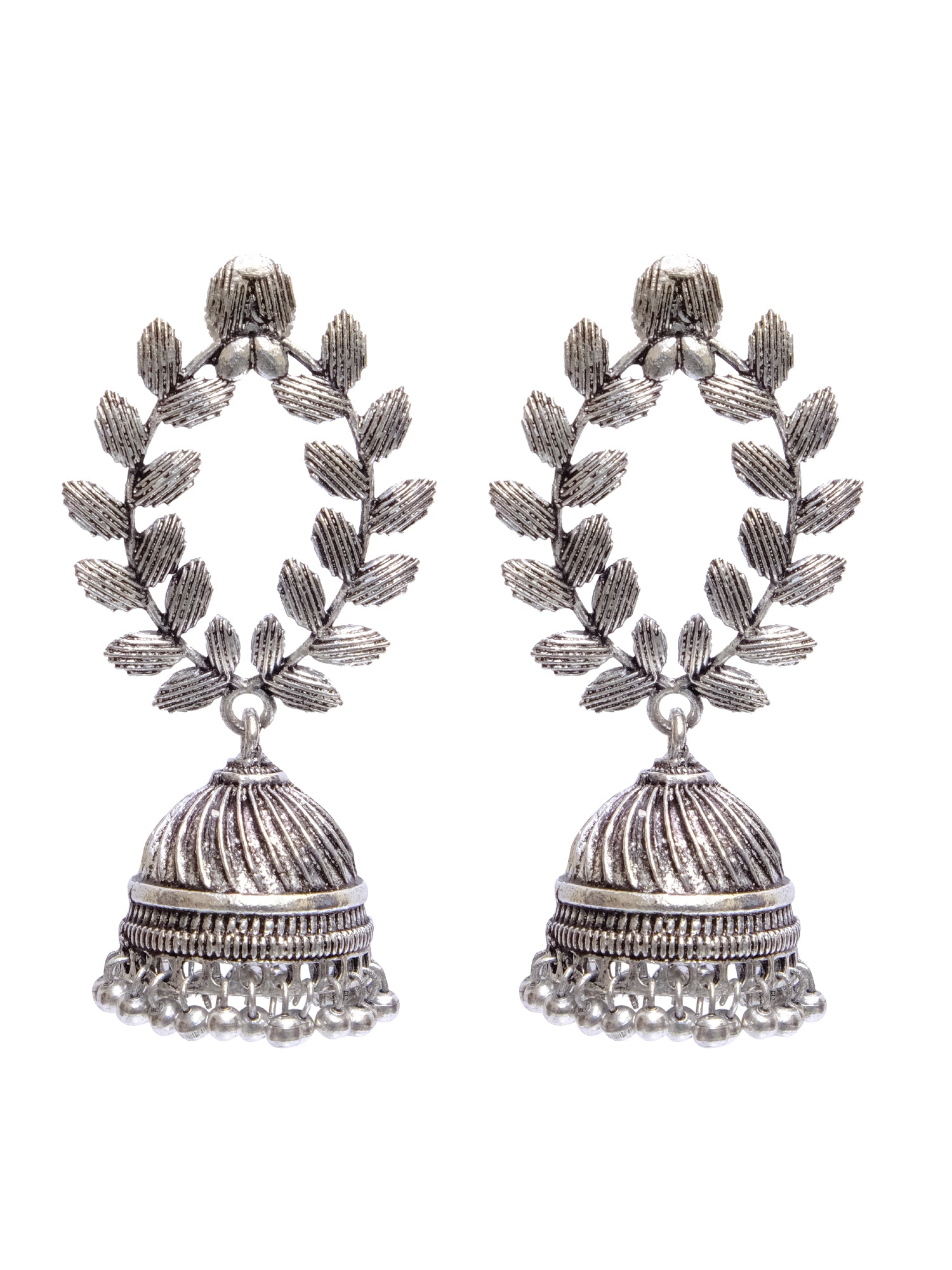 Beautiful Oxidised Silver Leaf Jhumka Earrings for Women's Festive Look