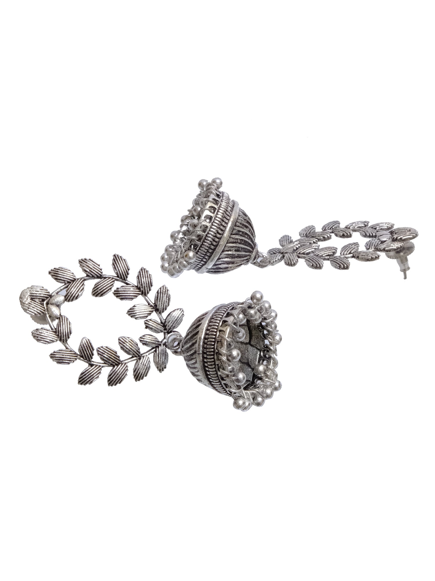 Beautiful Oxidised Silver Leaf Jhumka Earrings for Women's Festive Look