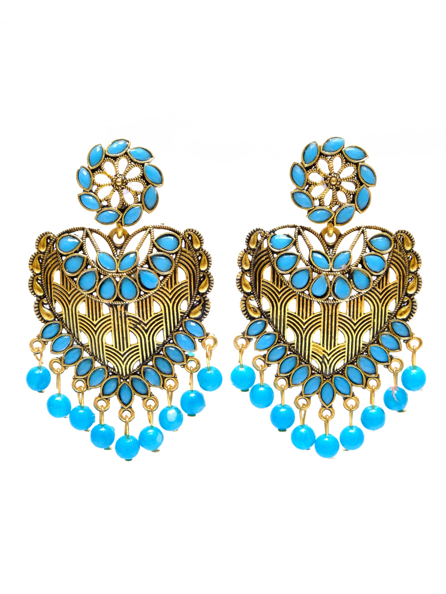 Gold Plated crystal studded Heart  Dangler Earrings for Women