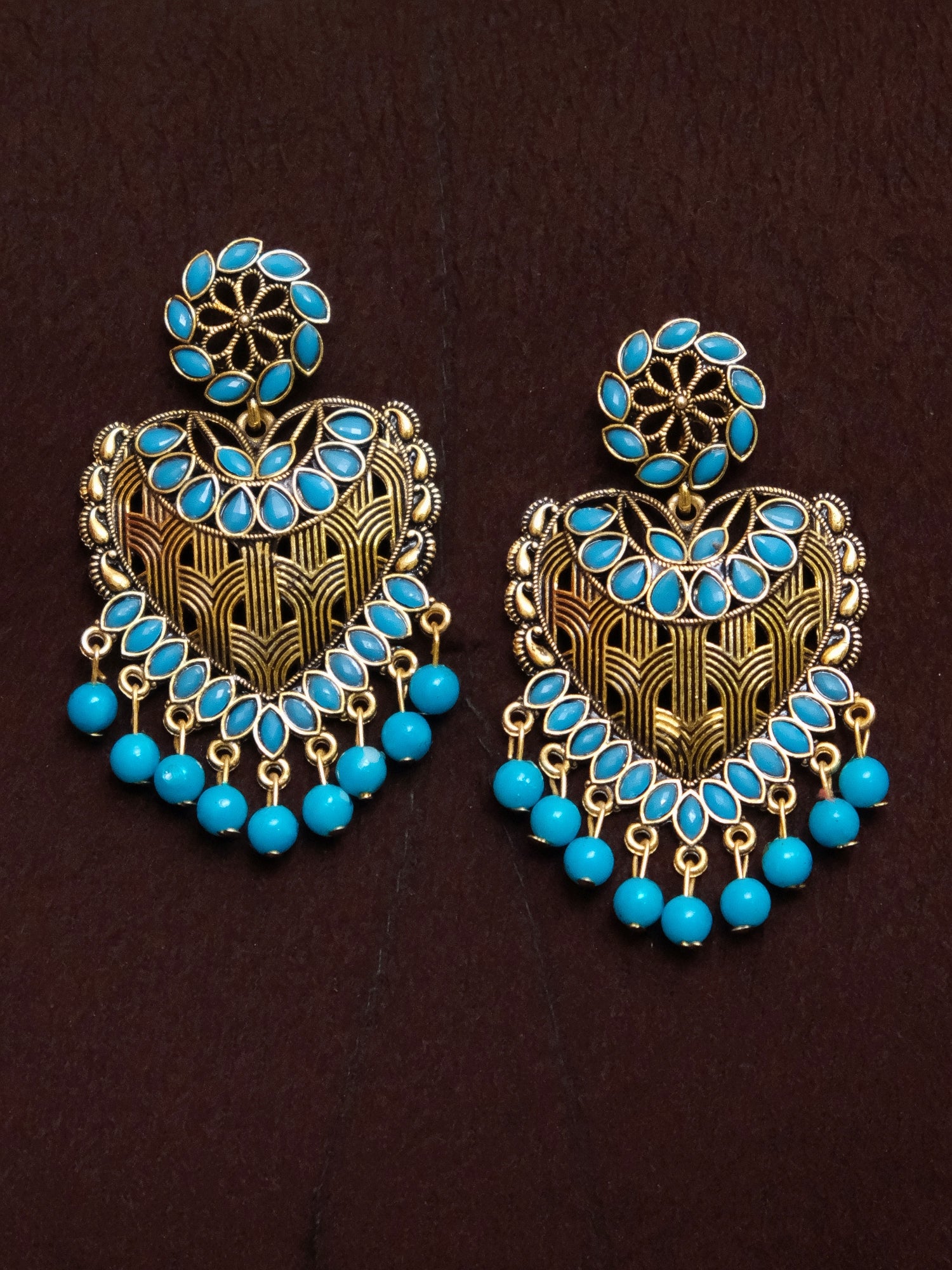 Gold Plated crystal studded Heart  Dangler Earrings for Women